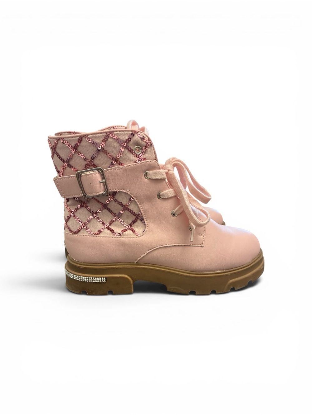 Jessica Simpson Girls Pink Lace-Up Ankle Boots with Rhinestone Quilted Detail